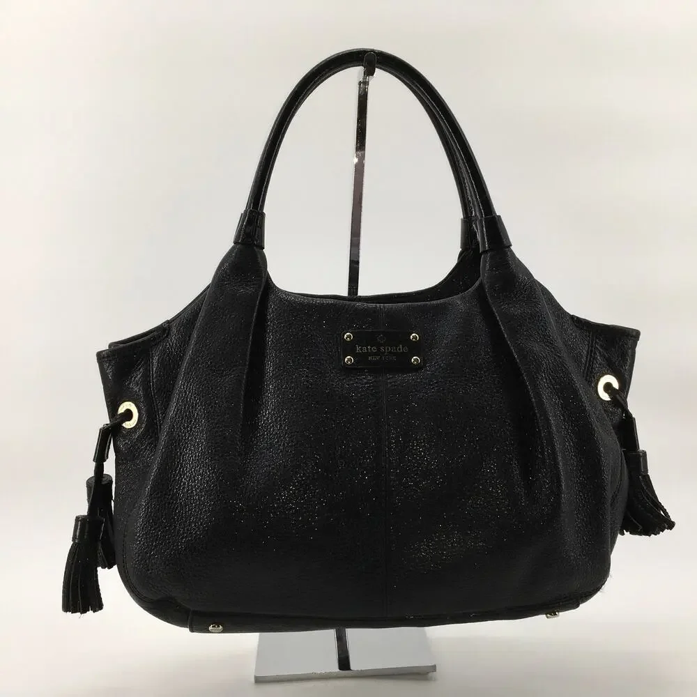 Kate Spade New York Berkshire Road Stevie Black Leather Hobo Satchel Purse Bag